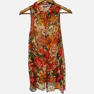 Vintage Papillon Sheer Floral Button Down Top.